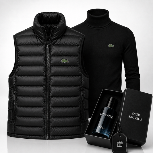 Lacoste Premium Set: Vest + Turtleneck Sweater Set – Includes a Free Dior Sauvage (100 ml)