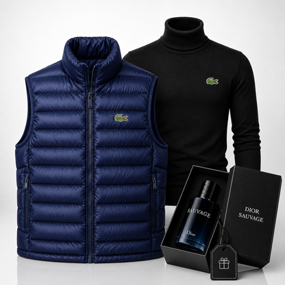 Lacoste Premium Set: Vest + Turtleneck Sweater Set – Includes a Free Dior Sauvage (100 ml)