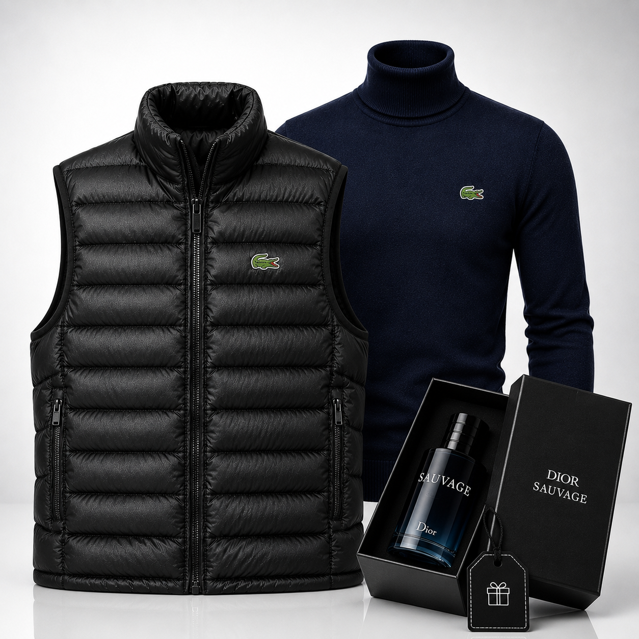 Lacoste Premium Set: Vest + Turtleneck Sweater Set – Includes a Free Dior Sauvage (100 ml)