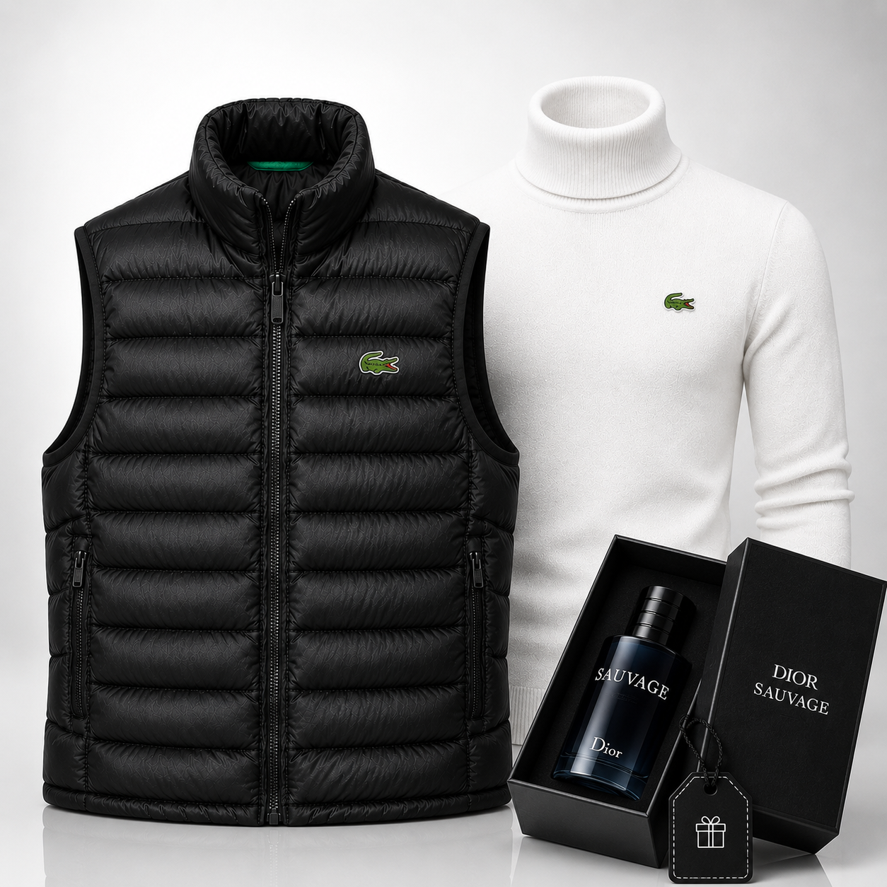 Lacoste Premium Set: Vest + Turtleneck Sweater Set – Includes a Free Dior Sauvage (100 ml)