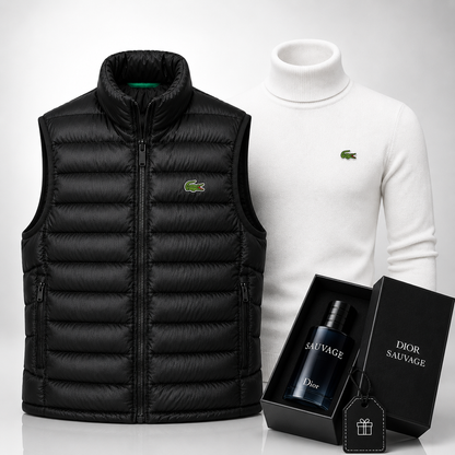 Lacoste Premium Set: Vest + Turtleneck Sweater Set – Includes a Free Dior Sauvage (100 ml)