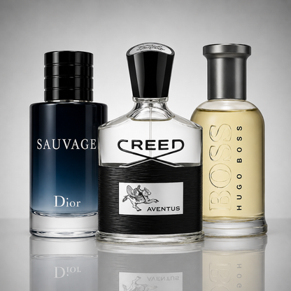 Combo of 3 Men's Perfumes – Creed Aventus, Dior Sauvage, and Hugo Boss Bottled