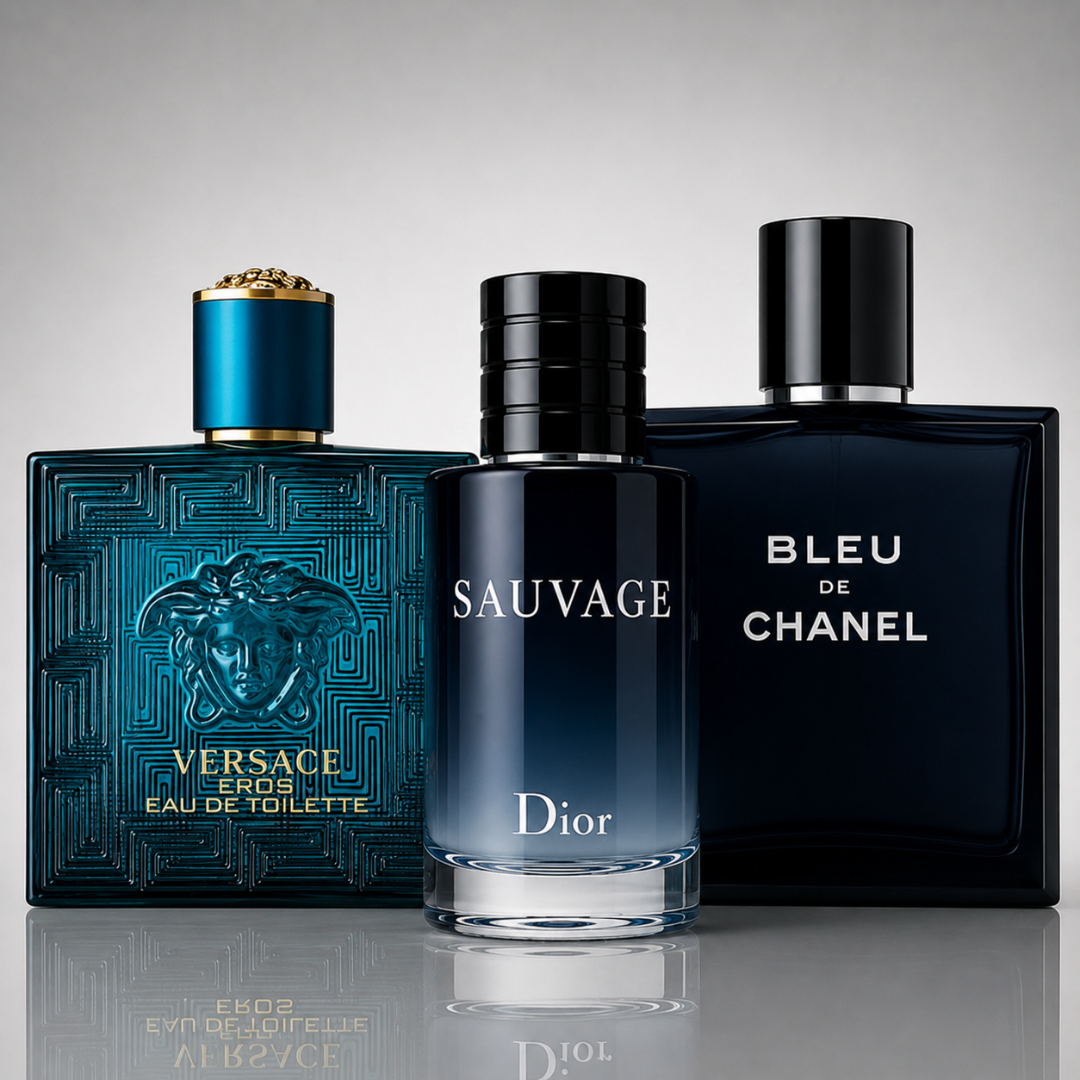 Combo of 3 men’s perfumes – Dior Sauvage, Bleu de Chanel and Versace Eros