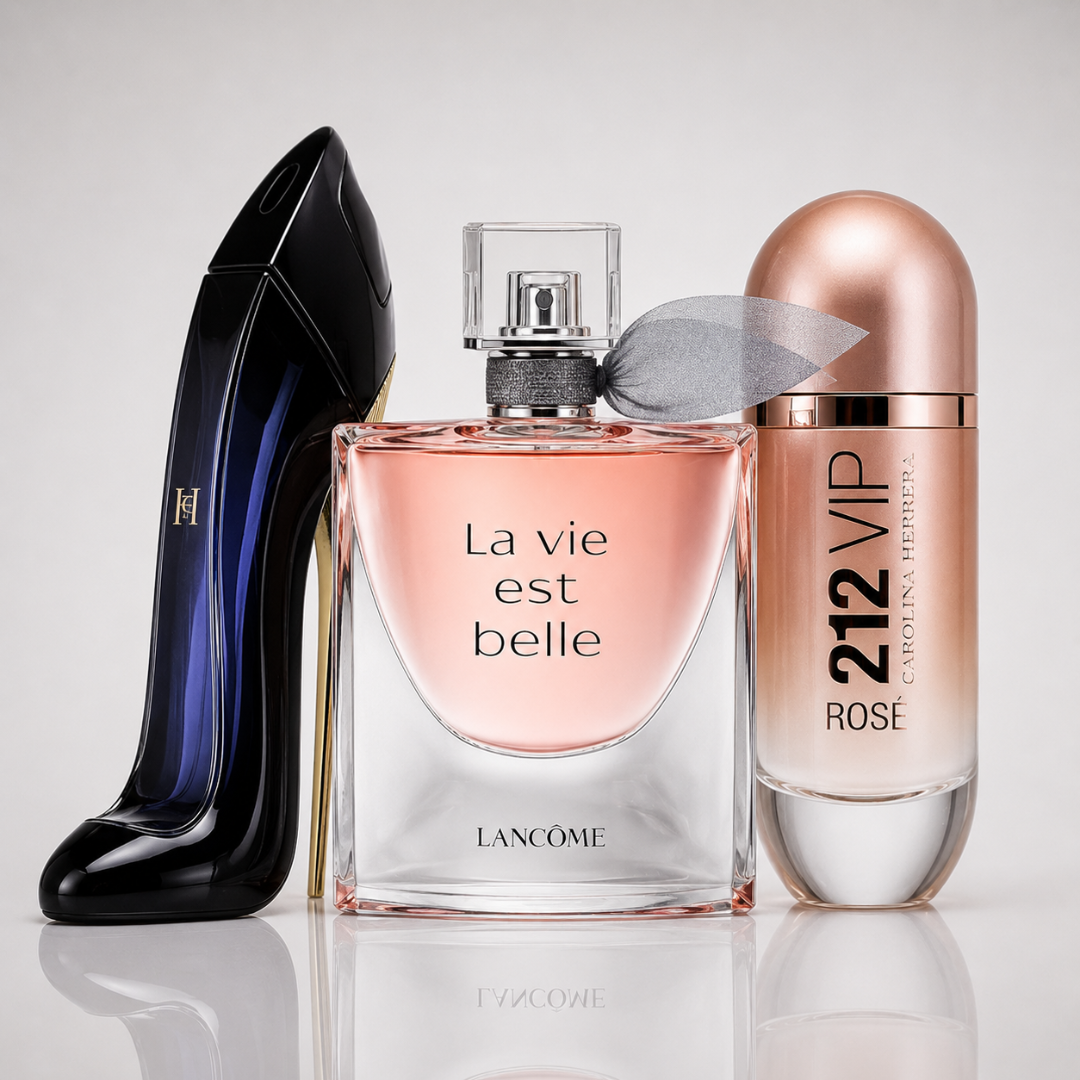 Combo of 3 Women's Perfumes – Good Girl by Carolina Herrera, La Vie Est Belle by Lancôme, and 212 VIP Rosé by Carolina Herrera