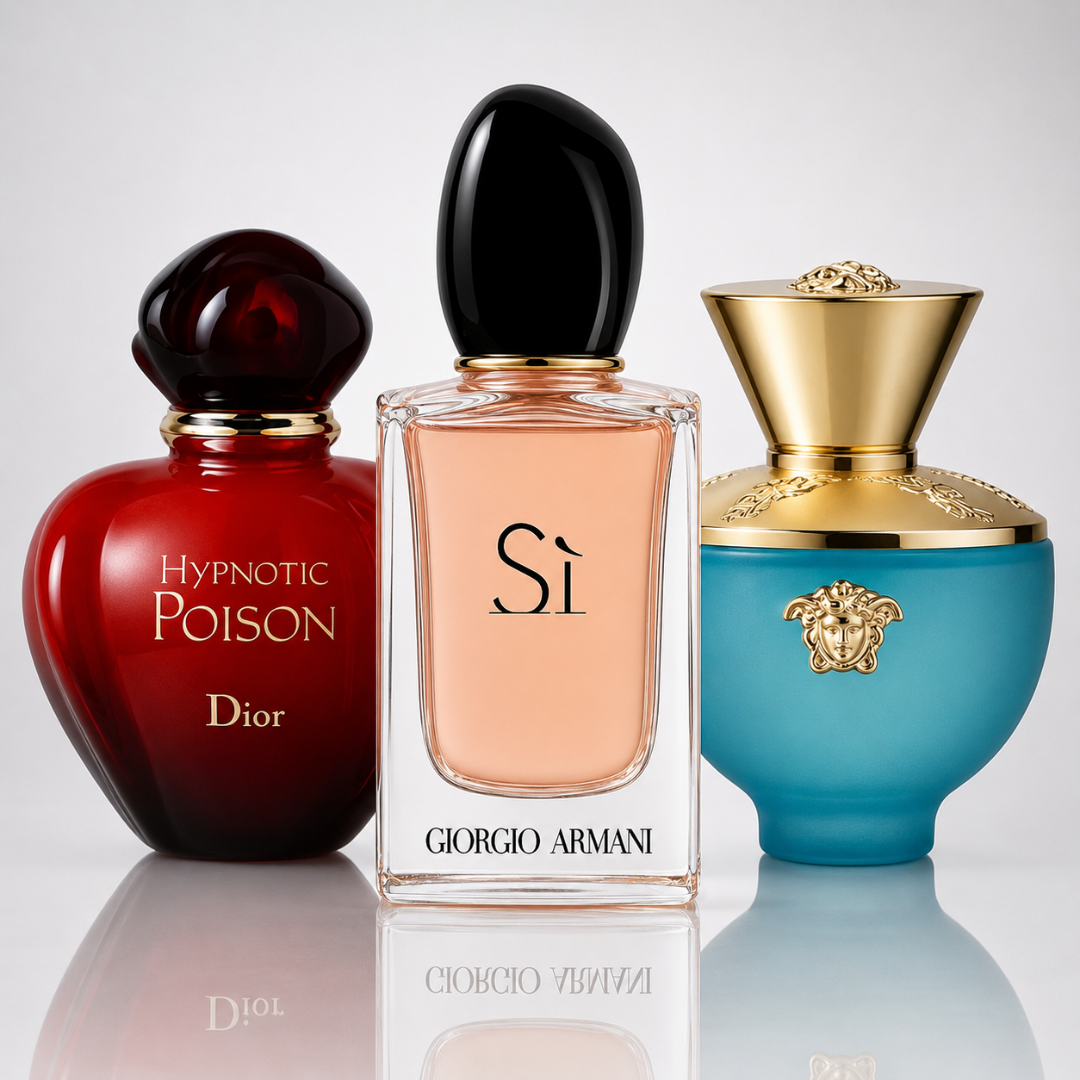 Combo of 3 Women's Perfumes – Hypnotic Poison by Dior, Si by Giorgio Armani, and Dylan Turquoise by Versace