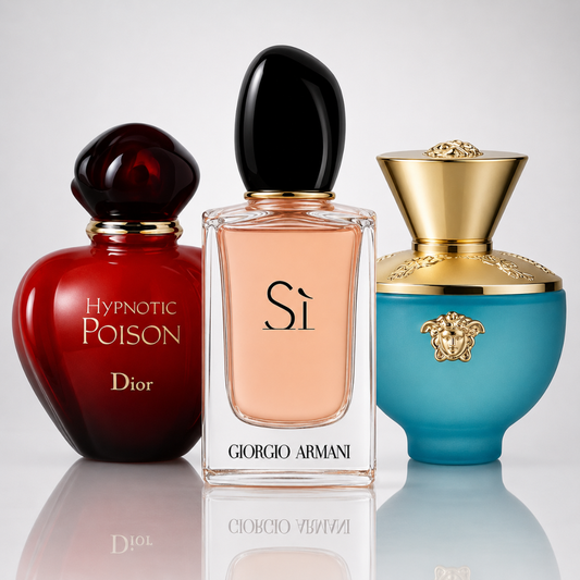 Combo of 3 Women's Perfumes – Hypnotic Poison by Dior, Si by Giorgio Armani, and Dylan Turquoise by Versace