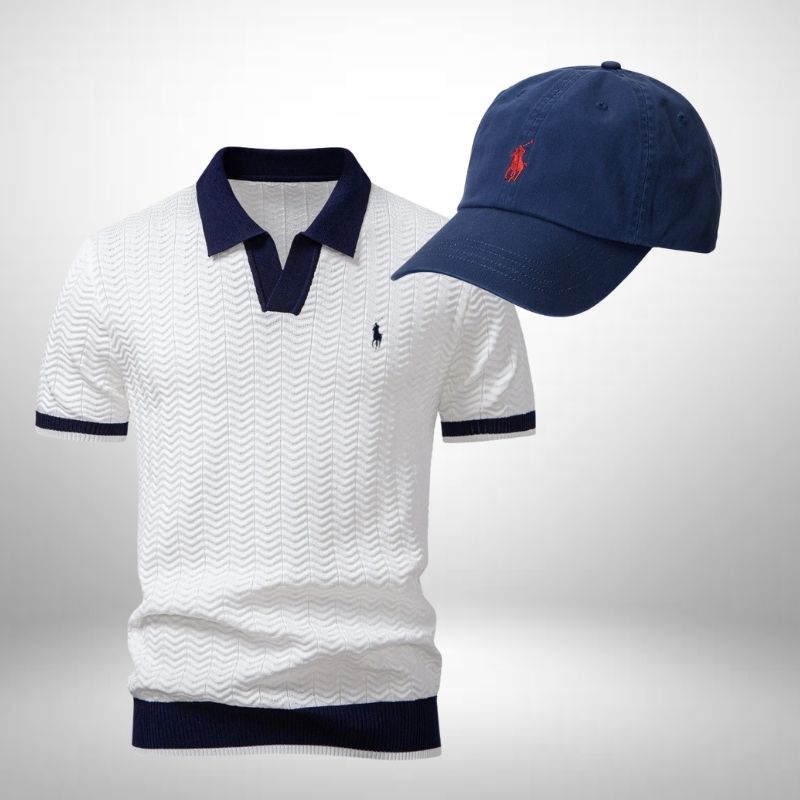 Ralph Lauren Set – Textured Polo Shirt & Cap for Men