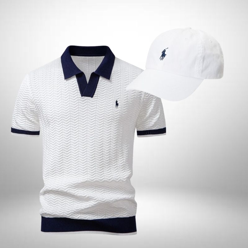 Ralph Lauren Set – Textured Polo Shirt & Cap for Men