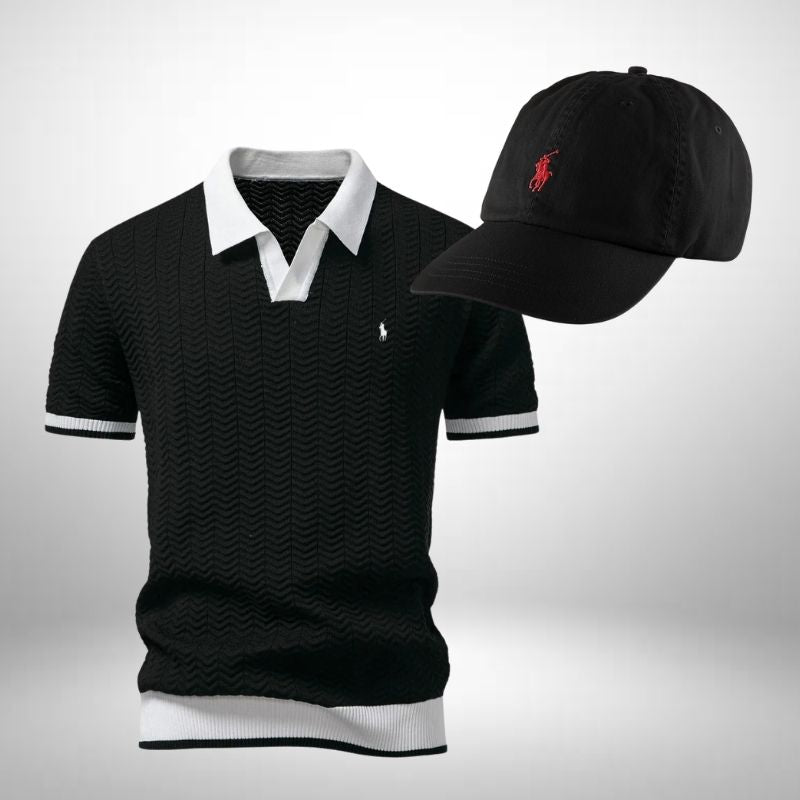 Ralph Lauren Set – Textured Polo Shirt & Cap for Men