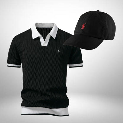 Ralph Lauren Set – Textured Polo Shirt & Cap for Men