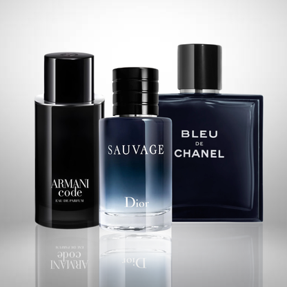 Combo of 3 men’s perfumes – Dior Sauvage, Bleu de Chanel and Armani Code