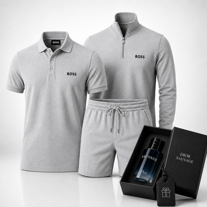 Hugo Boss Premium Set – Polo Shirt, Shorts & Sweater – Includes a Free Dior Sauvage (100 ml)