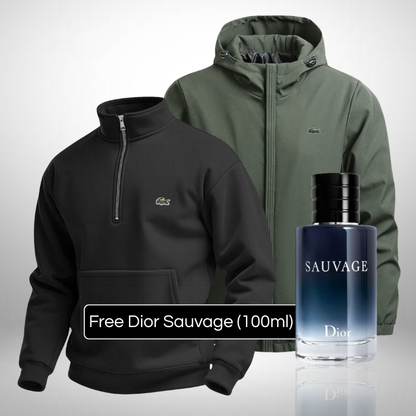 Lacoste Set – 1 Sweater & 1 Winter Jacket – Get a Free Sauvage Dior (100 ml)